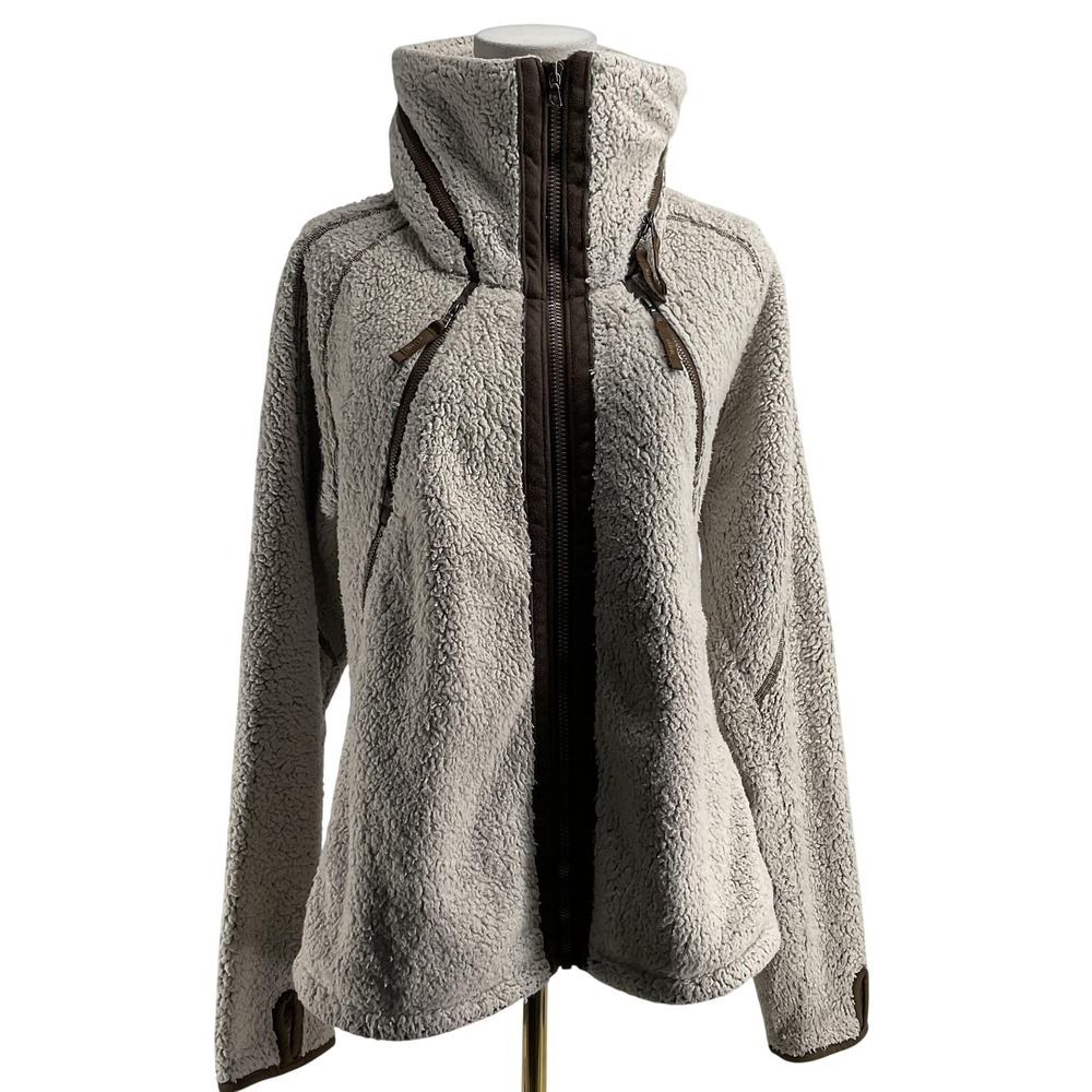 Kuhl Jacket Womens L Beige Polyester Fleece Hooded Pockets Lined Full‎ Zip